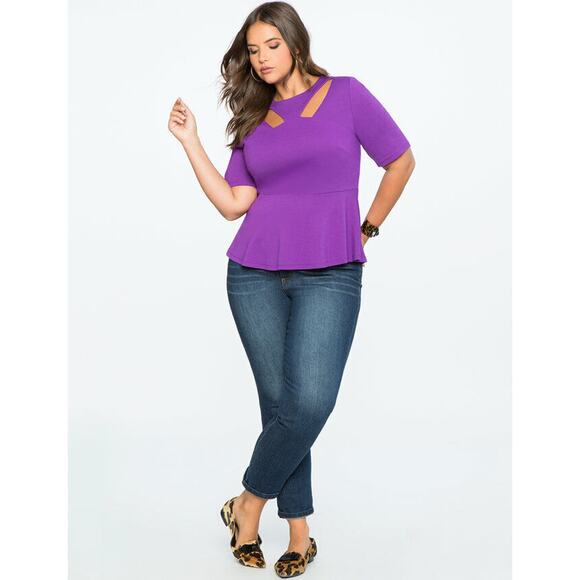 Eloquii Cut Out Peplum Blouse Green Stretch Ponte Knit Womens Plus Size 18 - Picture 10 of 10